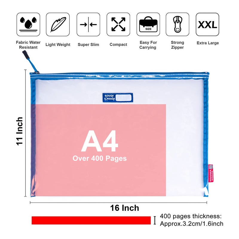 RE ROUGH ENOUGH Rough Enough Plastic File Folder Clear Zipper Pouch Bags Document Holder Bag for Organizing A4 Paper Letter Office Teacher Art Supplies Storage - Image 4